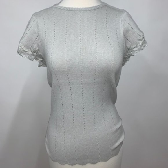 Lace Trim Shortsleeve Sweater - Picture 1 of 4